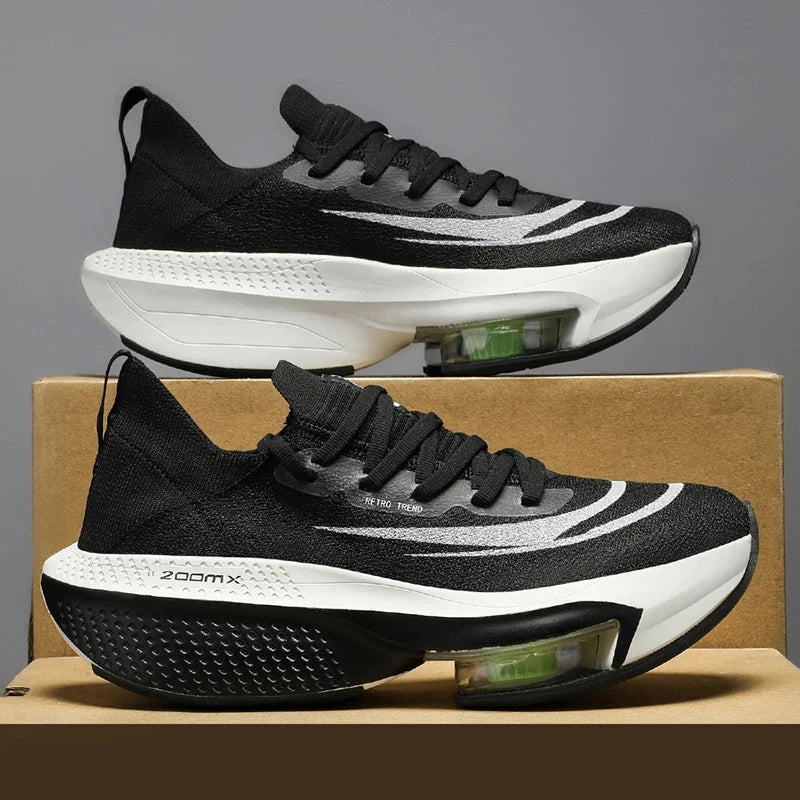 2024 Carbon Plate Marathon Men Sports Running Shoes Breathable Lightweight Women's Comfortable Child Athletic Training Sneakers Shoes Field black 37