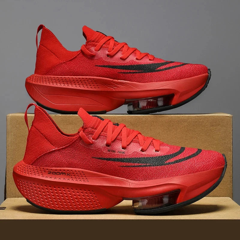 2024 Carbon Plate Marathon Men Sports Running Shoes Breathable Lightweight Women's Comfortable Child Athletic Training Sneakers Shoes Field red 44