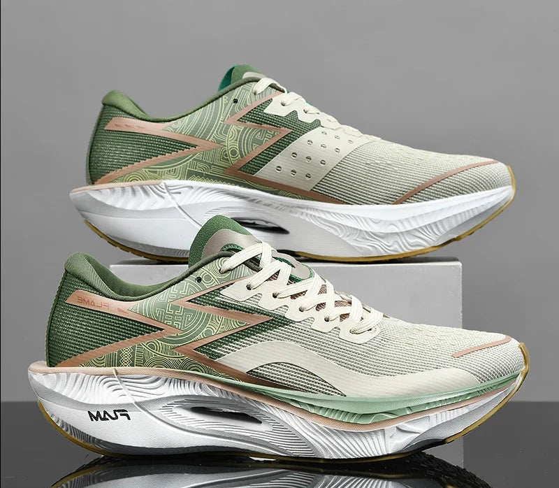 Carbon Plate Air Cushion Men Sports Running Shoes Marathon Breathable Lightweight Women's Comfortable Athletic Nonskid Sneakers Shoes Field beige 41