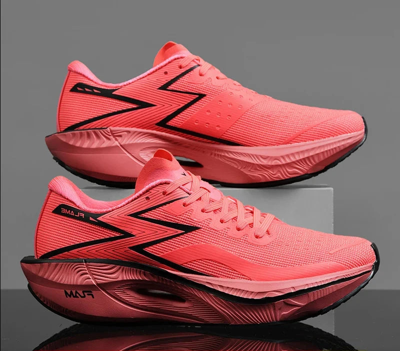 Carbon Plate Air Cushion Men Sports Running Shoes Marathon Breathable Lightweight Women's Comfortable Athletic Nonskid Sneakers Shoes Field red orange 42