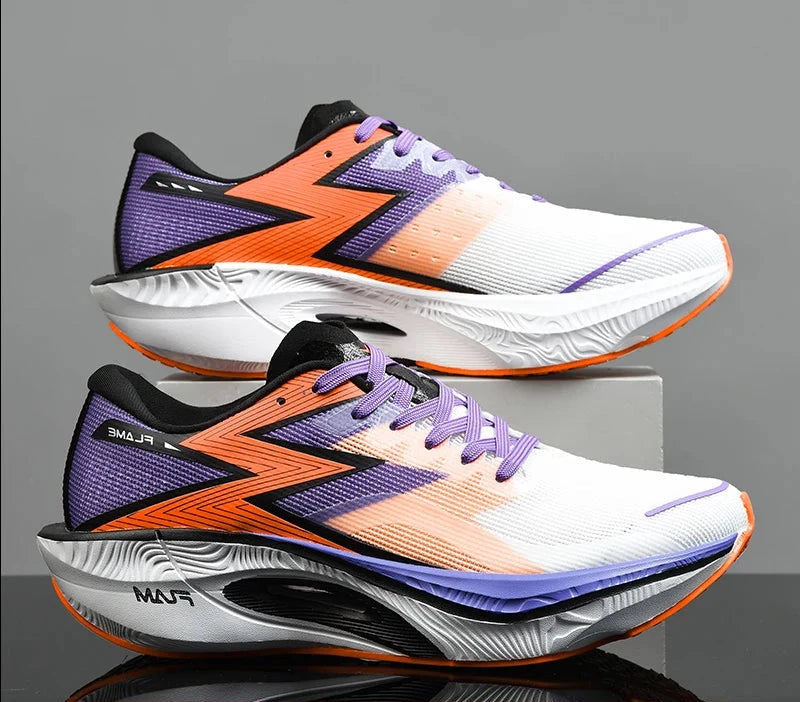 Carbon Plate Air Cushion Men Sports Running Shoes Marathon Breathable Lightweight Women's Comfortable Athletic Nonskid Sneakers Shoes Field white purple 38
