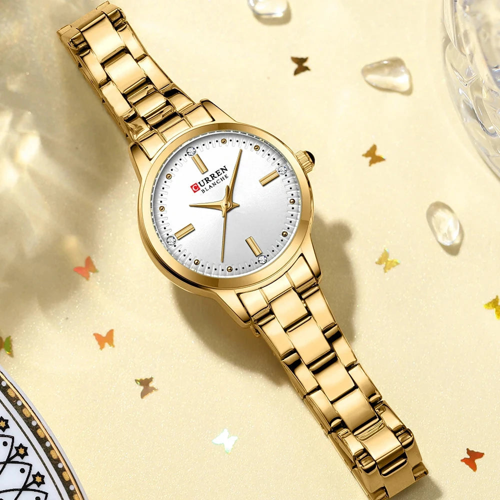 CURREN Original Quartz Watch for Women Fashion Elegant Ladies Watches Stainless Steel Waterproof Women's Wristwatch Shoes Field
