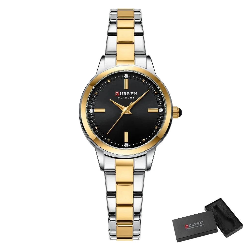 CURREN Original Quartz Watch for Women Fashion Elegant Ladies Watches Stainless Steel Waterproof Women's Wristwatch Shoes Field silver black box