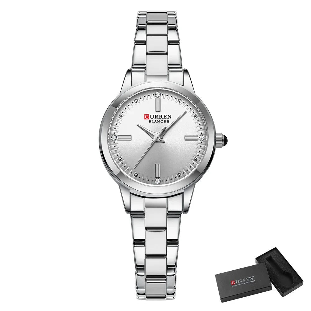 CURREN Original Quartz Watch for Women Fashion Elegant Ladies Watches Stainless Steel Waterproof Women's Wristwatch Shoes Field silver box