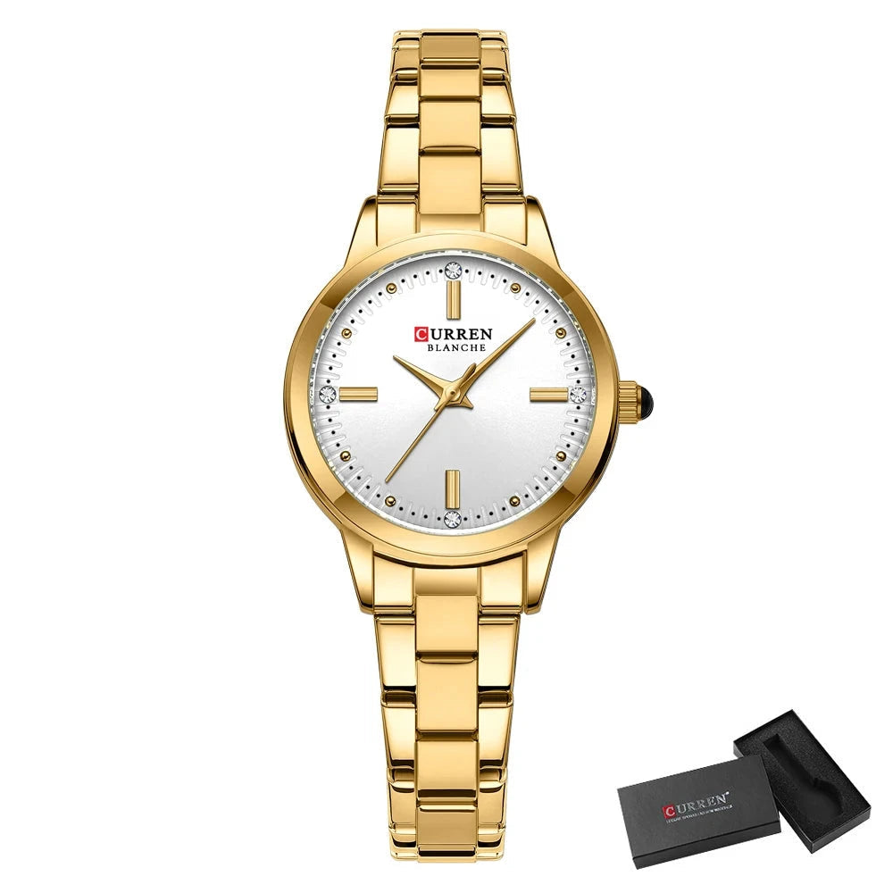CURREN Original Quartz Watch for Women Fashion Elegant Ladies Watches Stainless Steel Waterproof Women's Wristwatch Shoes Field silver gold box 1