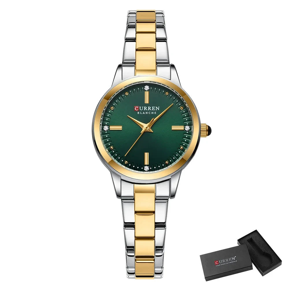 CURREN Original Quartz Watch for Women Fashion Elegant Ladies Watches Stainless Steel Waterproof Women's Wristwatch Shoes Field silver green box