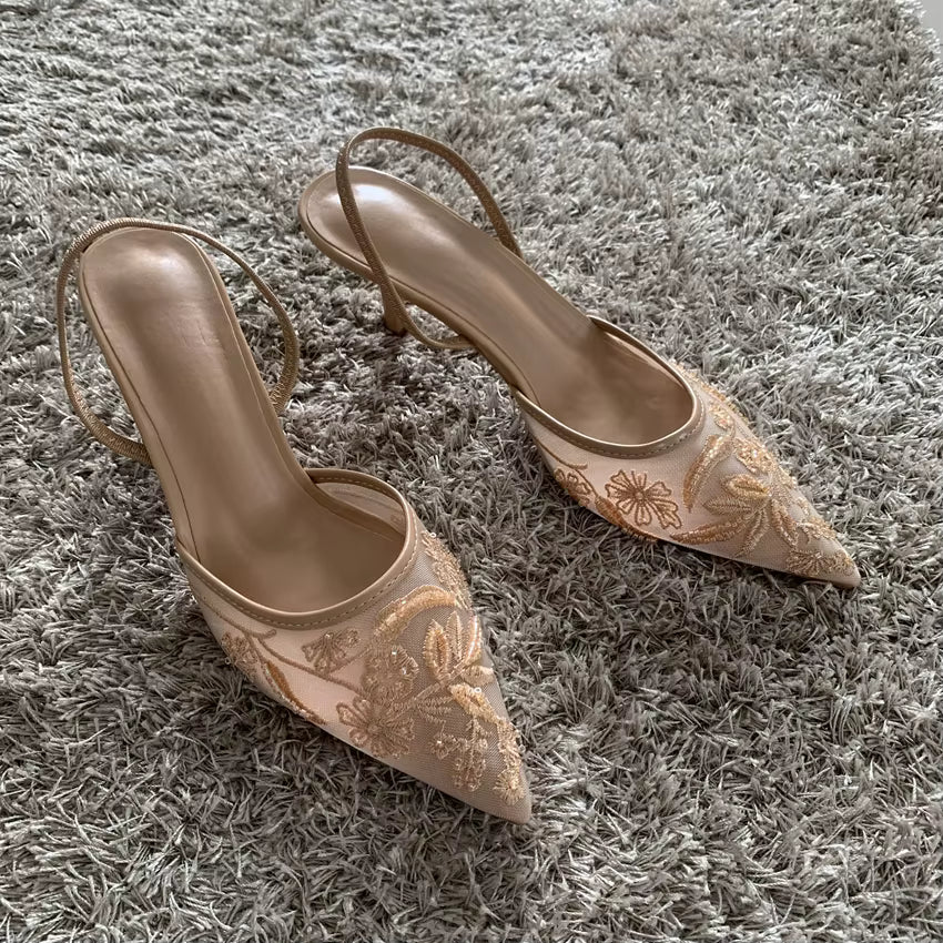 Florato – Floral Embroidered Heels Florato – Floral Embroidered Heels Shoes Field Champagne EU 36 / US 5.5 / UK-AU 3.5