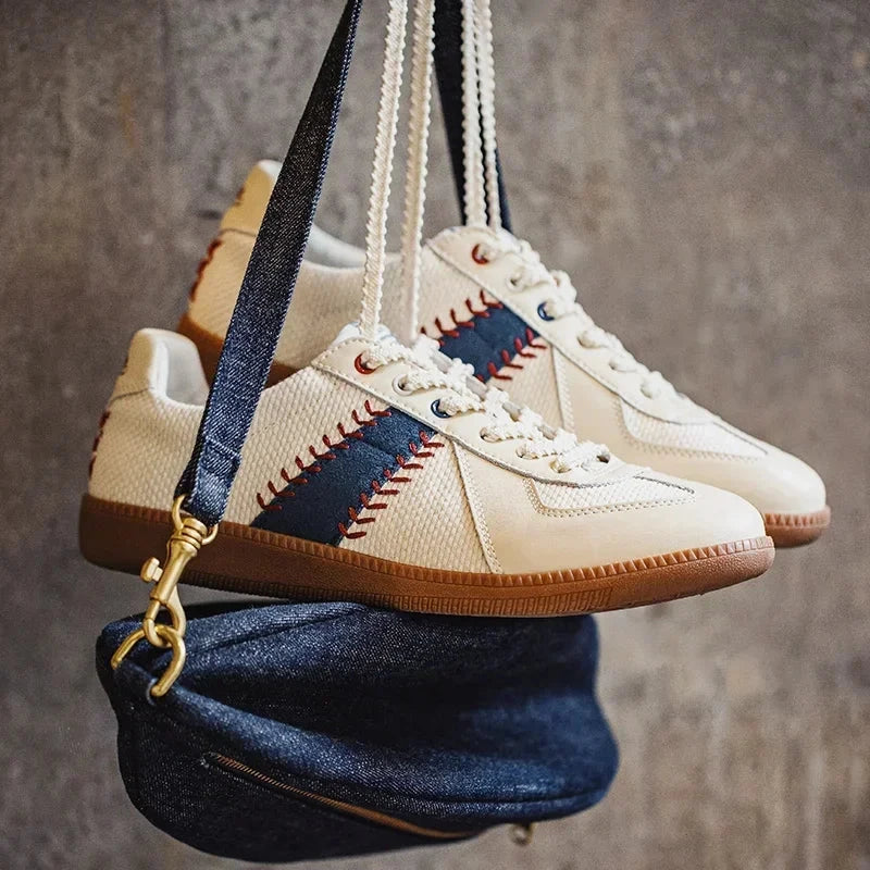 Maden Vintage German Training Baseball Shoes for Men's Summer White Casual Running Sports Shoes Outdoor Tennis Lace-up Sneakers Shoes Field