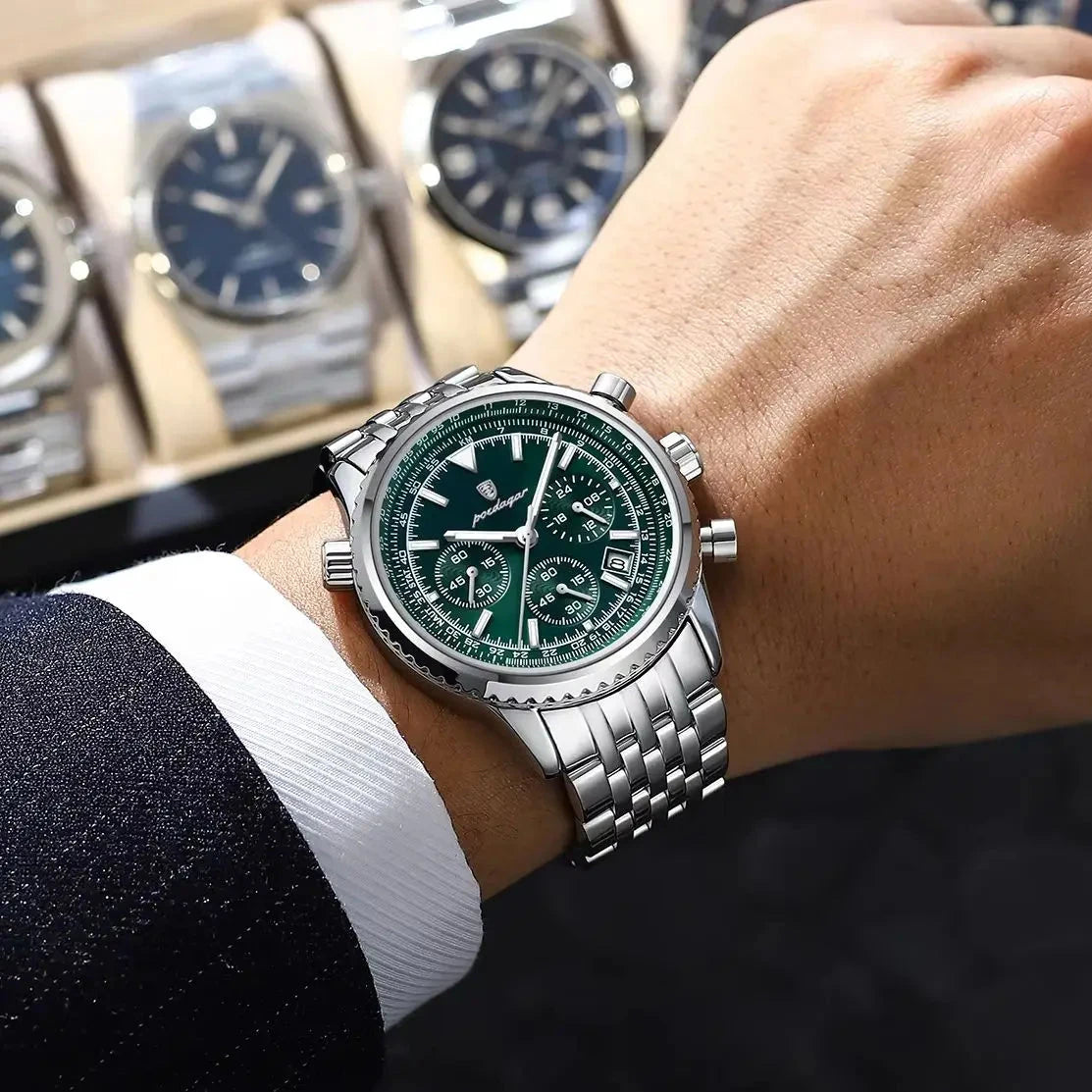 POEDAGAR Luxury Watches For Men Date Chronograph Stainless Steel Man Watch Waterproof Luminous Sport Military Men's Quartz Watch Shoes Field