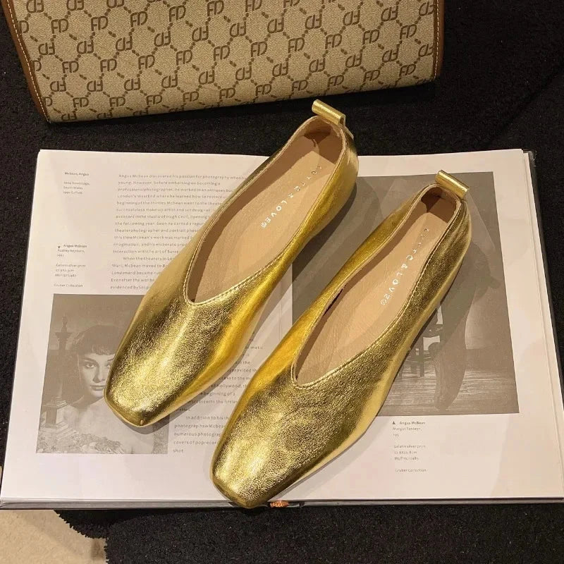 Women's Loafers Genuine Leather Luxury Shoes Sss Grade Silver Heels Gold Pumps Square Toe Elegant Mary Janes Shoes For Women Shoes Field