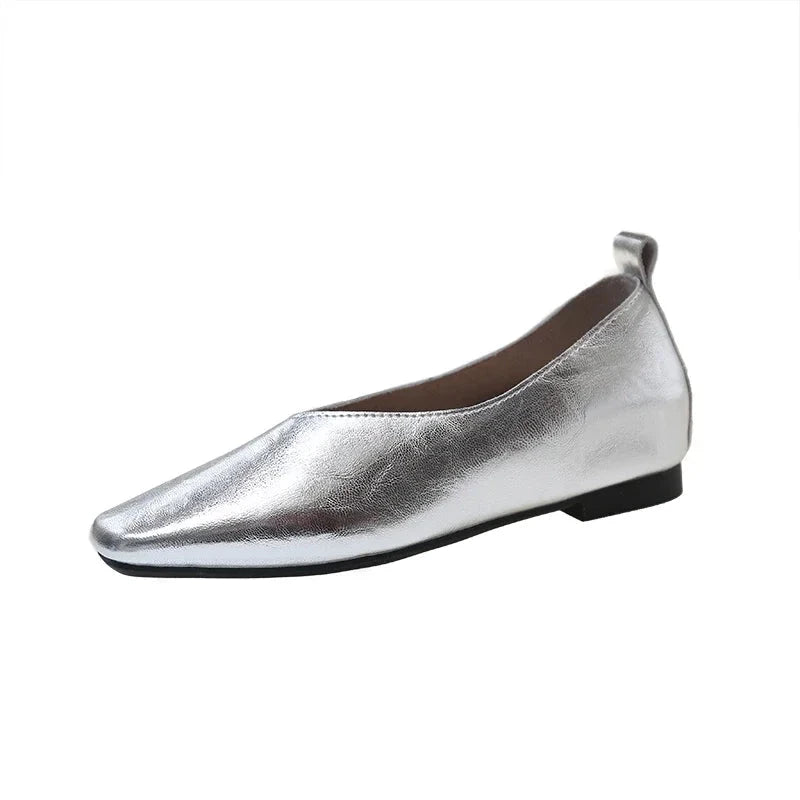 Women's Loafers Genuine Leather Luxury Shoes Sss Grade Silver Heels Gold Pumps Square Toe Elegant Mary Janes Shoes For Women Shoes Field Silver 42