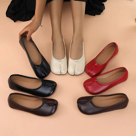 2025 Women's Leather Toe Separator Loafers Flat Comfortable Slip-On Breathable Casual Shoes Shoes Field 
