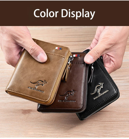 Men Wallet Zipper Leather Purse (RFID PROTECTED) (Free Gift)