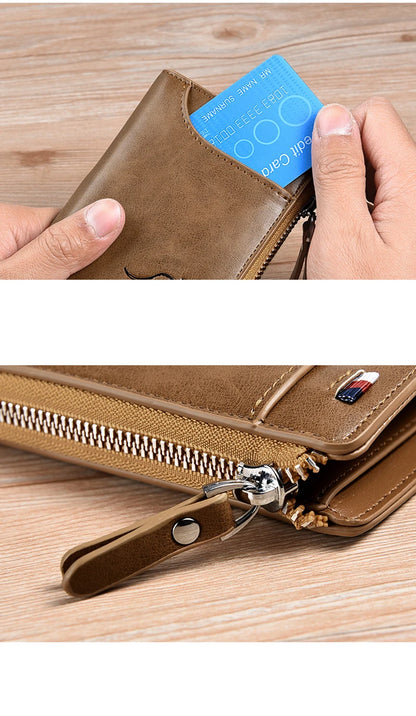 Men Wallet Zipper Leather Purse (RFID PROTECTED) (Free Gift)