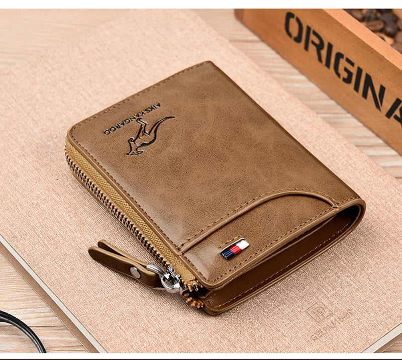 Men Wallet Zipper Leather Purse (RFID PROTECTED) (Free Gift)