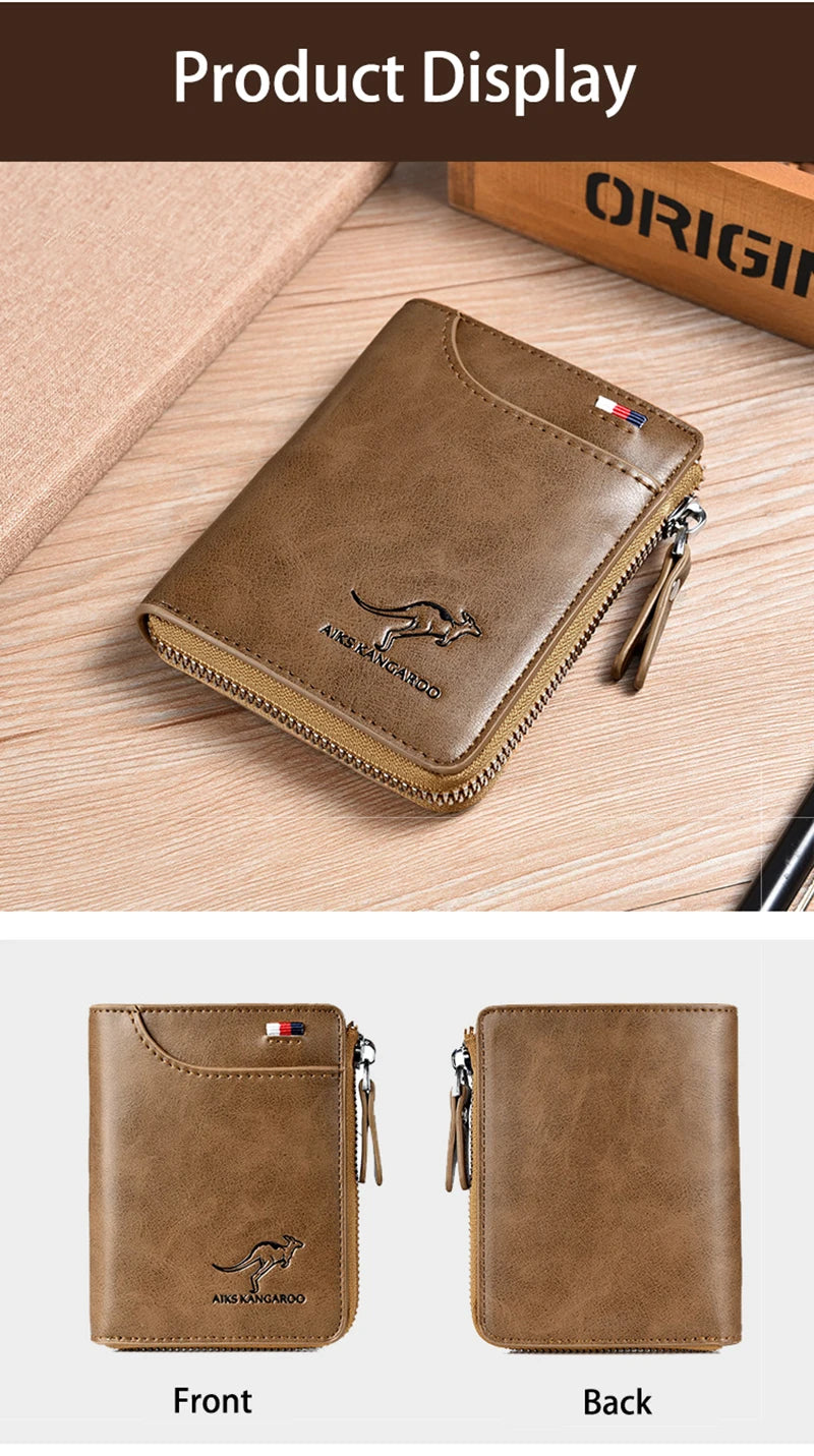 Men Wallet Zipper Leather Purse (RFID PROTECTED) (Free Gift)