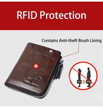 Men Wallet Zipper Leather Purse (RFID PROTECTED) (Free Gift)