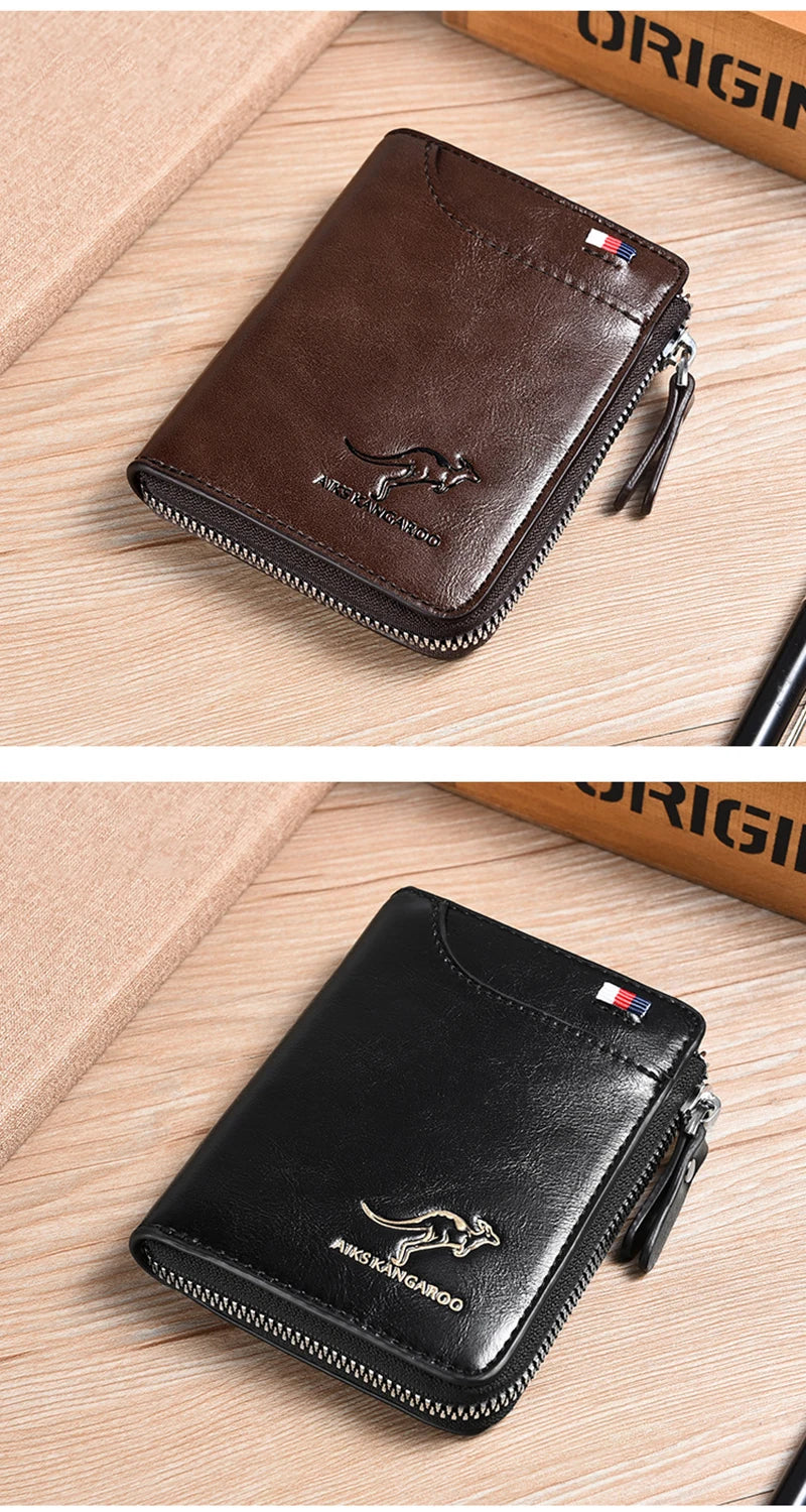 Men Wallet Zipper Leather Purse (RFID PROTECTED) (Free Gift)