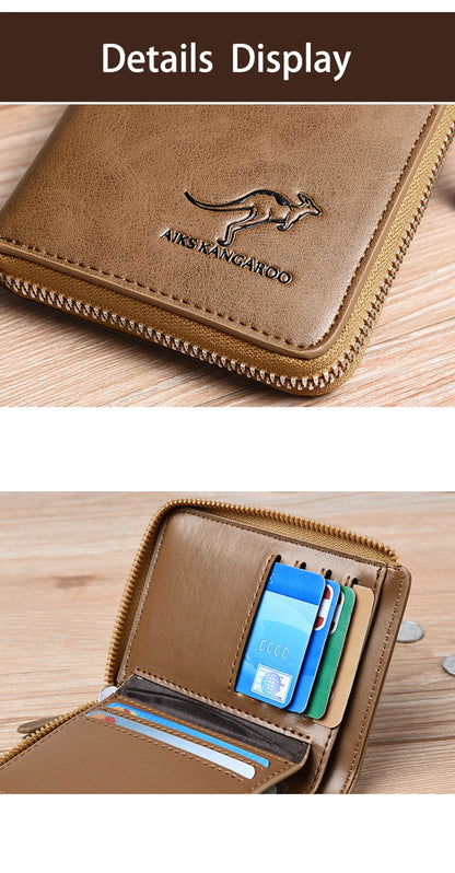 Men Wallet Zipper Leather Purse (RFID PROTECTED) (Free Gift)