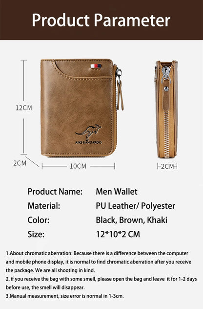 Men Wallet Zipper Leather Purse (RFID PROTECTED) (Free Gift)