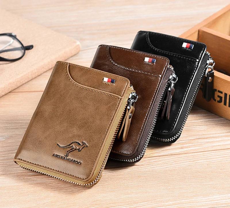 Men Wallet Zipper Leather Purse (RFID PROTECTED) (Free Gift)