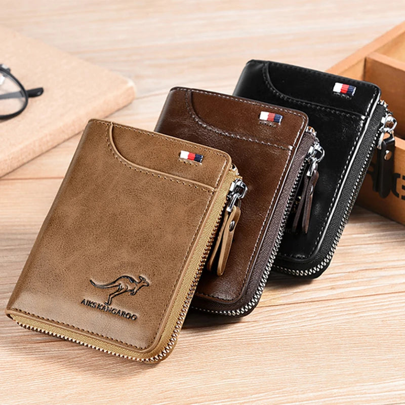 Men Wallet Zipper Leather Purse (RFID PROTECTED) (Free Gift)