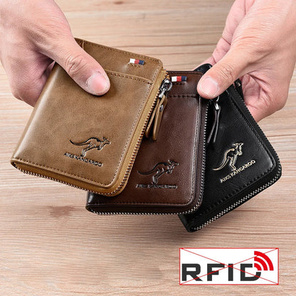 Men Wallet Zipper Leather Purse (RFID PROTECTED) (Free Gift)