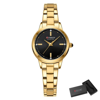 CURREN Original Quartz Watch for Women Fashion Elegant Ladies Watches Stainless Steel Waterproof Women's Wristwatch Shoes Field gold black box 