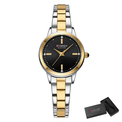 CURREN Original Quartz Watch for Women Fashion Elegant Ladies Watches Stainless Steel Waterproof Women's Wristwatch Shoes Field silver black box 