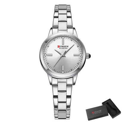 CURREN Original Quartz Watch for Women Fashion Elegant Ladies Watches Stainless Steel Waterproof Women's Wristwatch Shoes Field silver box 