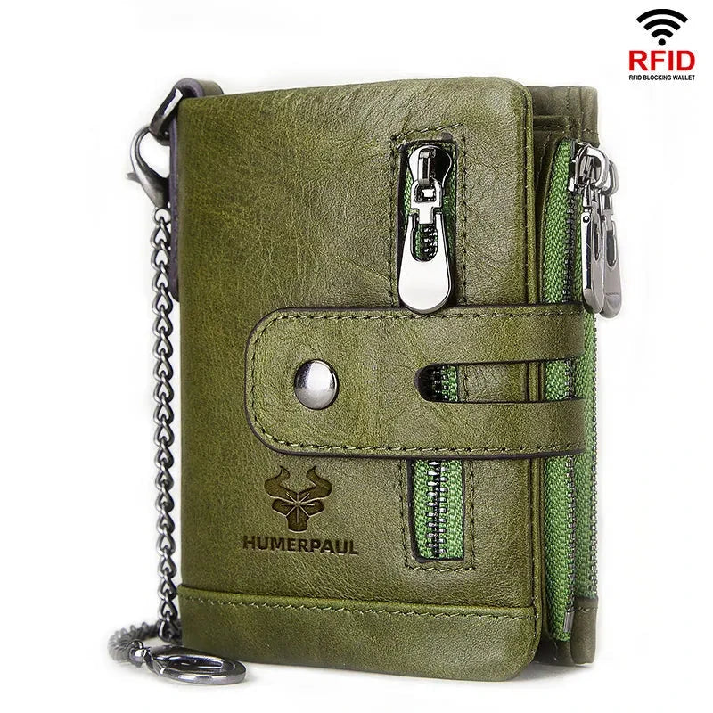 Fortress – Men’s Fashion Leather Wallet Fortress – Men’s Fashion Leather Wallet Shoes Field Green with Chain 