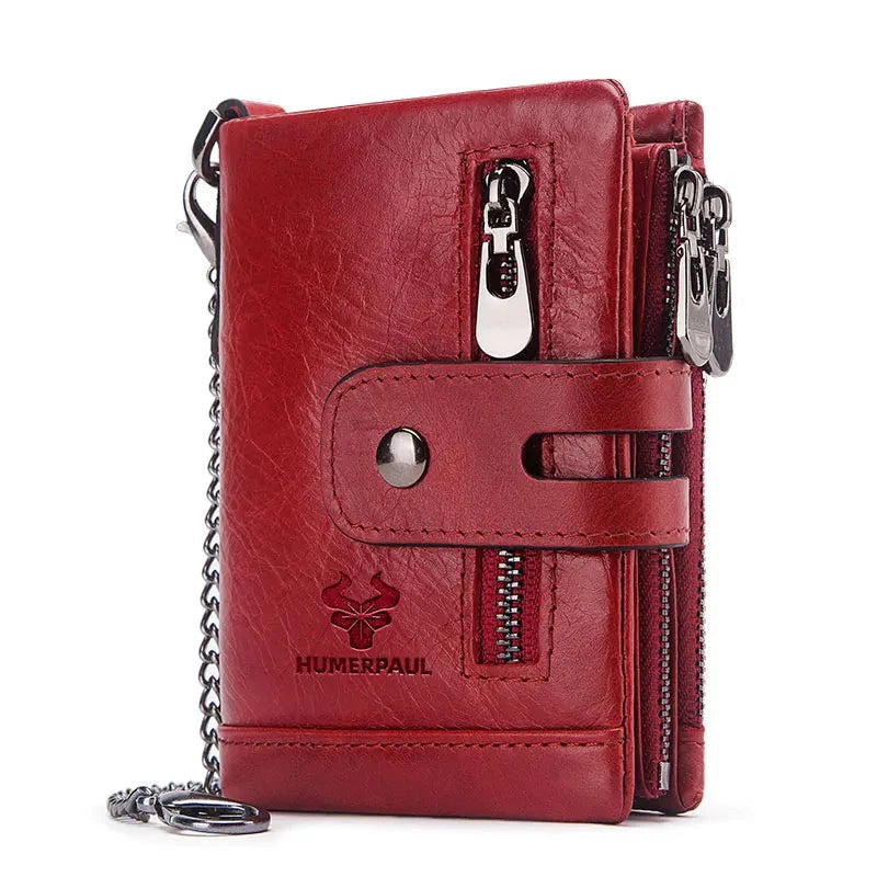 Fortress – Men’s Fashion Leather Wallet Fortress – Men’s Fashion Leather Wallet Shoes Field Red with Chain 