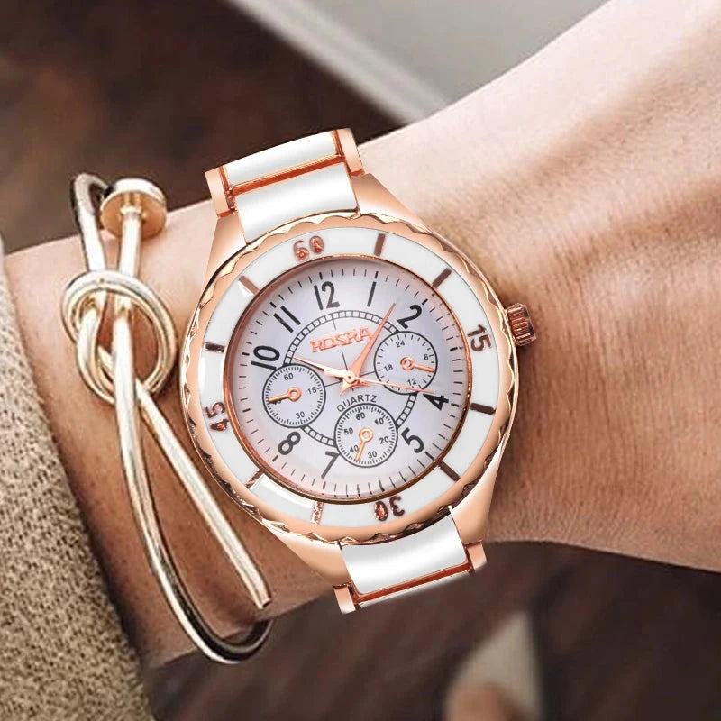 Rose Gold White Watch Women Watch Classic Steel Ceramic Ladies Wristwatch Clock Reloj Mujer Montre Female Relogio Feminino Saati Shoes Field 