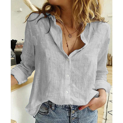 Women’s Casual Long Sleeve Cotton and Linen Shirt Women’s Casual Long Sleeve Cotton and Linen Shirt Shoes Field Gray S 