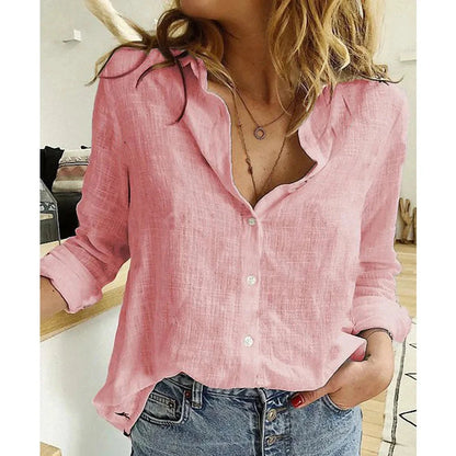 Women’s Casual Long Sleeve Cotton and Linen Shirt Women’s Casual Long Sleeve Cotton and Linen Shirt Shoes Field Pink S 