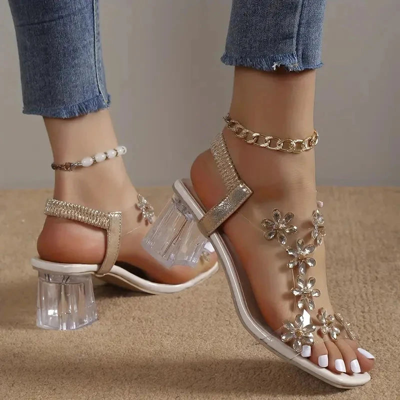 Women's Flower Rhinestone Heel Sandals Women's Flower Rhinestone Heel Sandals Shoes Field 