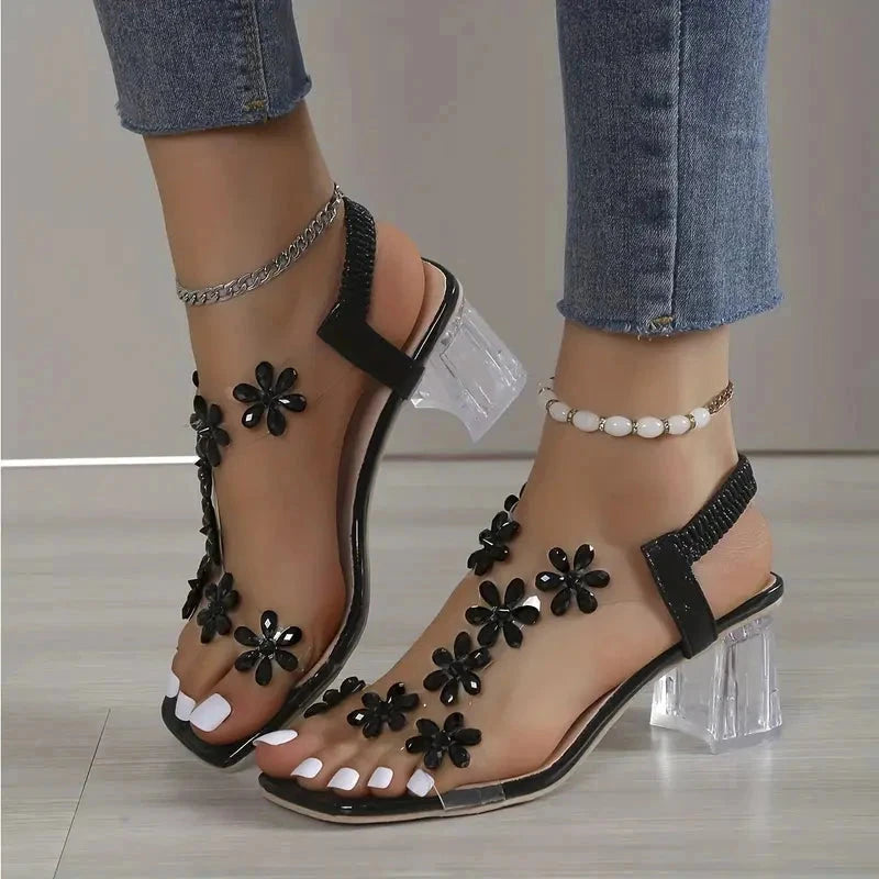 Women's Flower Rhinestone Heel Sandals Women's Flower Rhinestone Heel Sandals Shoes Field 