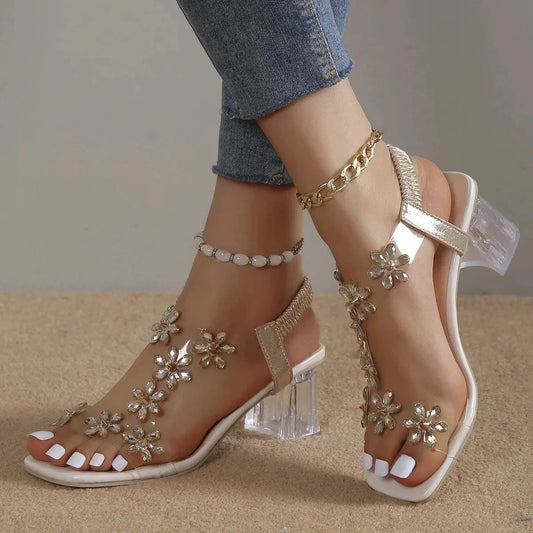 Women's Flower Rhinestone Heel Sandals Women's Flower Rhinestone Heel Sandals Shoes Field 