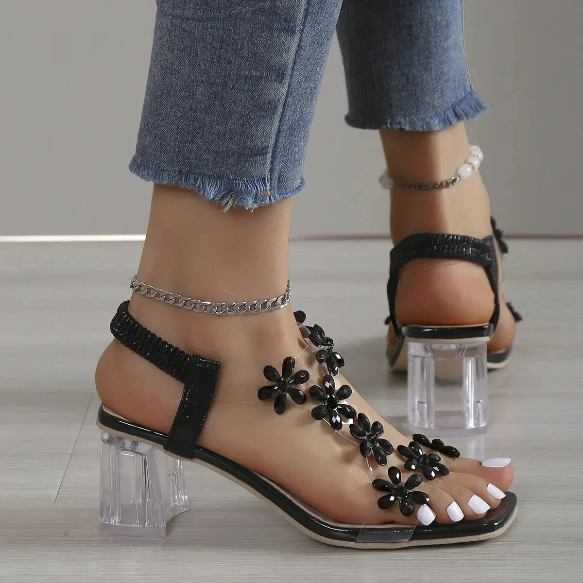 Women's Flower Rhinestone Heel Sandals Women's Flower Rhinestone Heel Sandals Shoes Field 