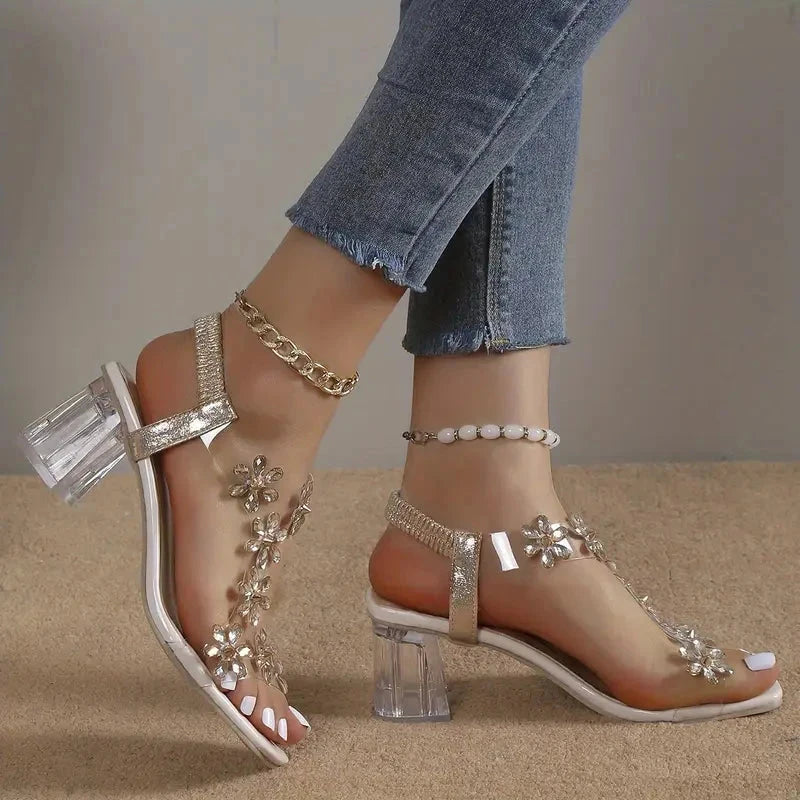 Women's Flower Rhinestone Heel Sandals Women's Flower Rhinestone Heel Sandals Shoes Field 