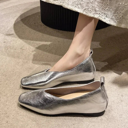 Women's Loafers Genuine Leather Luxury Shoes Sss Grade Silver Heels Gold Pumps Square Toe Elegant Mary Janes Shoes For Women Shoes Field 