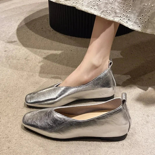 Women's Loafers Genuine Leather Luxury Shoes Sss Grade Silver Heels Gold Pumps Square Toe Elegant Mary Janes Shoes For Women Shoes Field 