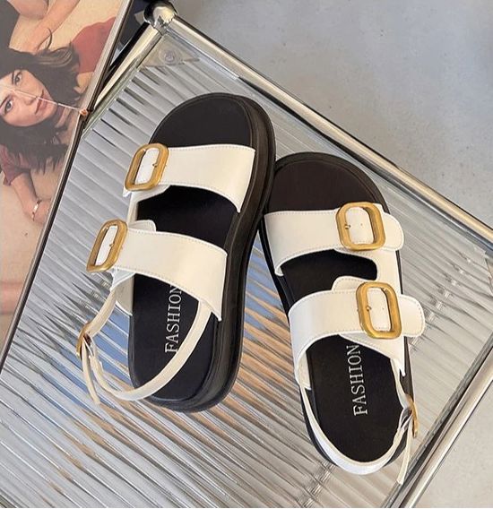 ZaylaGlow – Gold Buckle Platform Sandals ZaylaGlow – Gold Buckle Platform Sandals Shoes Field White EU 35 / US 4.5 / UK-AU 3 