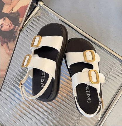 ZaylaGlow – Gold Buckle Platform Sandals ZaylaGlow – Gold Buckle Platform Sandals Shoes Field White EU 35 / US 4.5 / UK-AU 3 